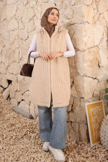 Koyuv Vizon Kapşonlu Kürk yelek
