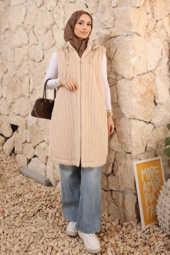 Koyuv Vizon Kapşonlu Kürk yelek