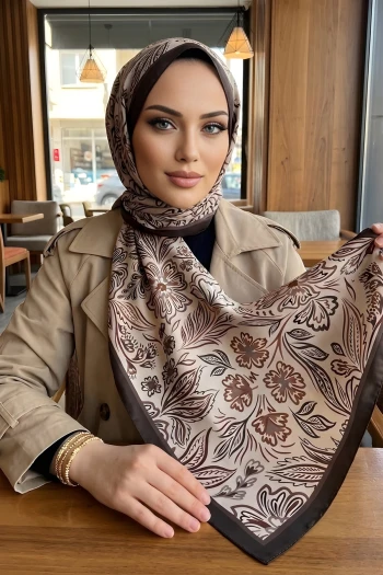 Krem Etnik Desenli Soft Şal