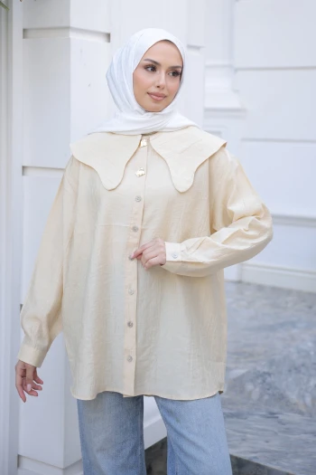 Krem Yaka Detaylı Düğmeli Tunik