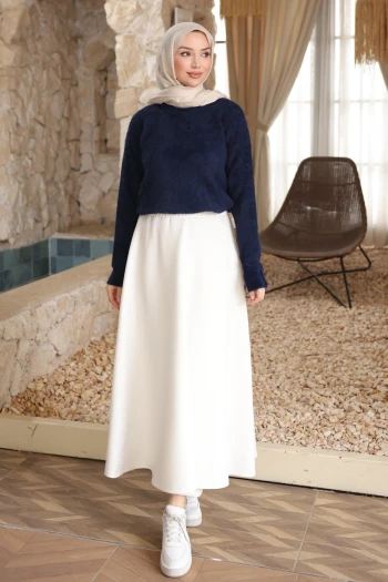 Lacivert Bisiklet Yaka Angora Yumoş Triko Kazak