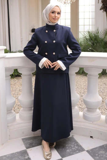Lacivert Ceket Etekli Krep Takım