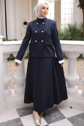Lacivert Ceket Etekli Krep Takım