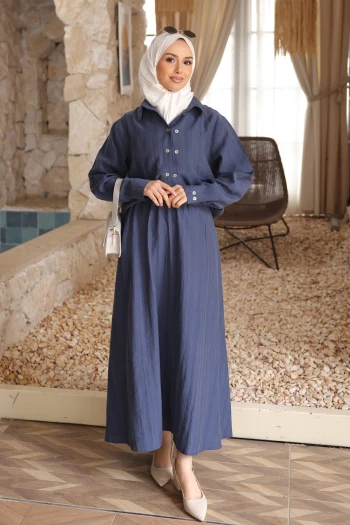 Lacivert Düğmeli Gömlek Etekli Takım