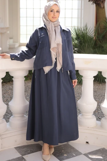 Lacivert Fermuarlı Ceket Etekli Takım