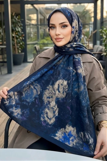 Lacivert İpekhan Seren Şal