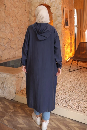 Lacivert Kol Lastikli Kapüşonlu Tesla Kap