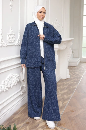 Lacivert Lazer Kesim Kot Ceket Pantolonlu Takım