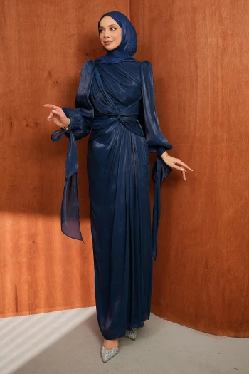 Lacivert Ön Detaylı Şifon abiye