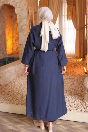 Lacivert Oversize Düğmeli Tesla Elbise