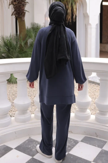 Lacivert Tunik Fermuar Detaylı Pantolonlu Takım