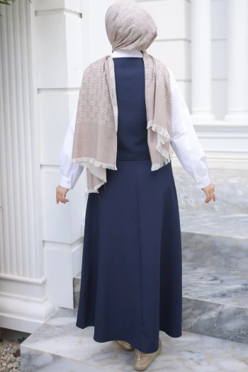 Lacivert Yelek Kombinli Gömlek Etekli Takım