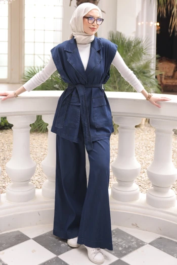Lacivert Yelek Pantolonlu Tensel Kot Takım