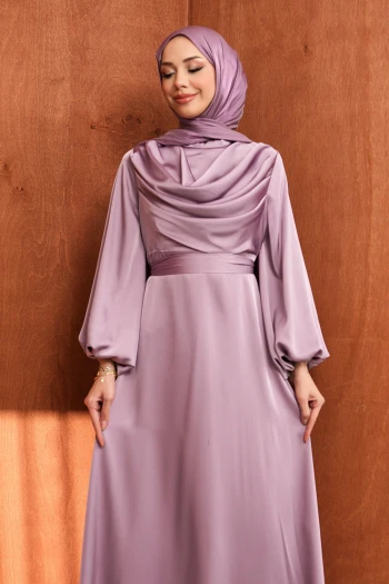 Lila Balon Kol Saten Abiye