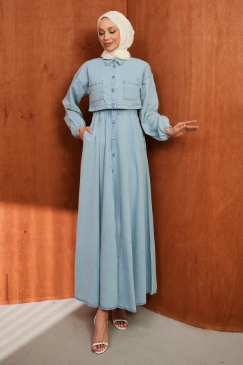 Mavi Ceket Kombinli Kot Elbise