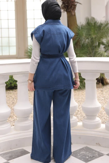 Mavi Yelek Pantolonlu Tensel Kot Takım