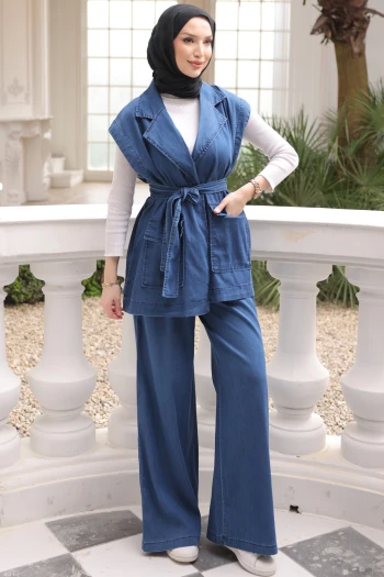 Mavi Yelek Pantolonlu Tensel Kot Takım
