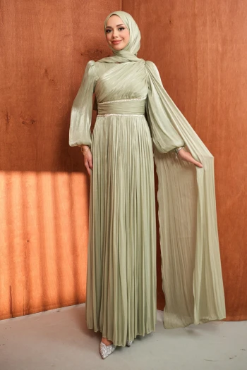 Mint Bel Büzgülü Taşlı Abiye