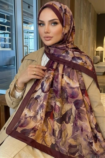 Mor İpekhan Desenli Kraş Şal