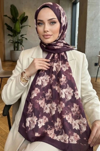 Mor İpekhan Desenli Soft Dijital Şal