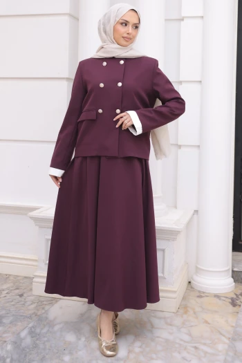 Mürdüm Ceket Etekli Krep Takım