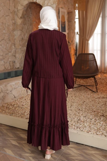 Mürdüm Düğmeli Gömlek Etekli Bürümcük Takım