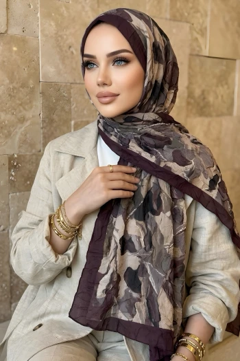 Mürdüm İpekhan Desenli Kraş Şal
