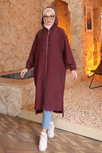 Mürdüm Kol Lastikli Kapüşonlu Tesla Kap