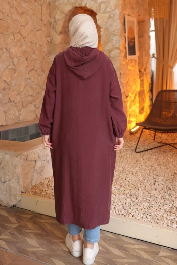 Mürdüm Kol Lastikli Kapüşonlu Tesla Kap