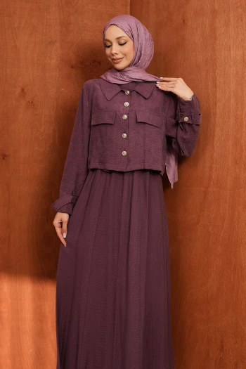 Mürdüm Kot Ceket Elbise İkili Kombin Takım