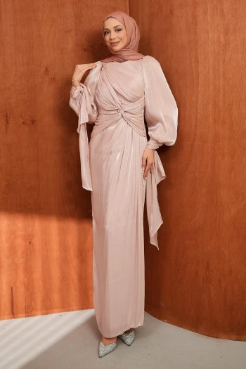 Pudra Ön Detaylı Şifon abiye