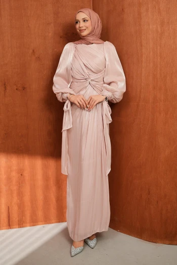 Pudra Ön Detaylı Şifon abiye