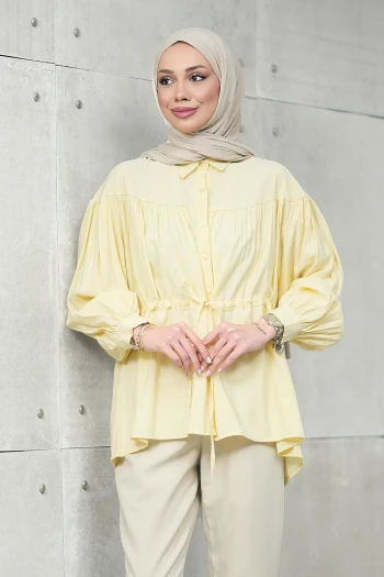 Sarı Bel Bağlamalı Modal Salaş Tunik