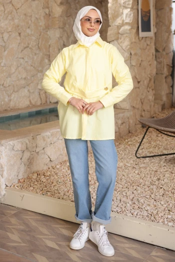 Sarı Düğmeli Ön Detaylı Tunik