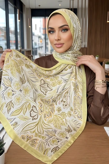 Sarı Etnik Desenli Soft Şal