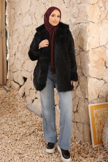 Siyah Astarlı Cepli Kürk Kaban