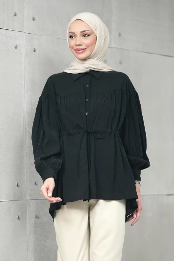 Siyah Bel Bağlamalı Modal Salaş Tunik