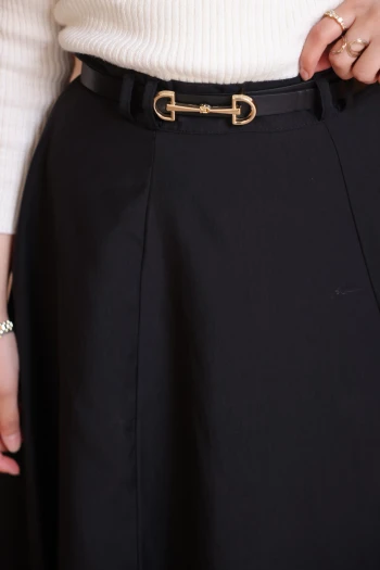 Siyah Bel Kemerli Kloş Etek