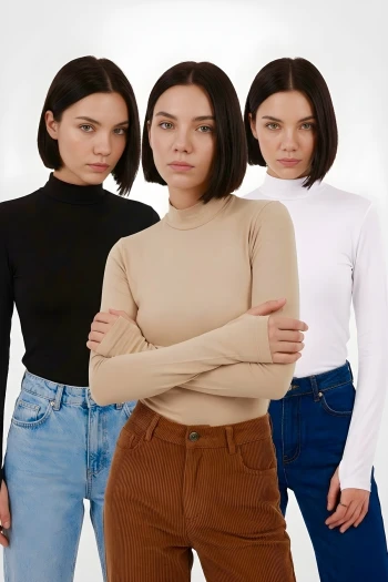 Siyah - Beyaz- Taş 3'lü Paket Parmak Geçme Detaylı Body