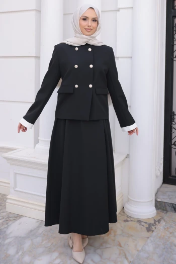 Siyah Ceket Etekli Krep Takım