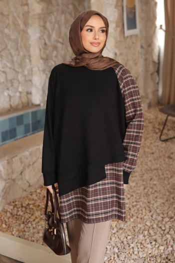 Siyah Ekose Garnili Modal Tunik