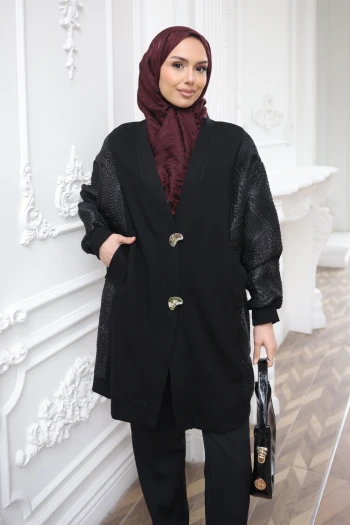 Siyah Fermuarlı Detaylı Tunik Pantolonlu Takım