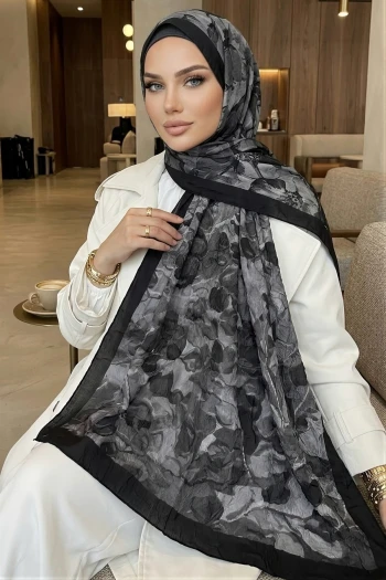 Siyah İpekhan Desenli Kraş Şal
