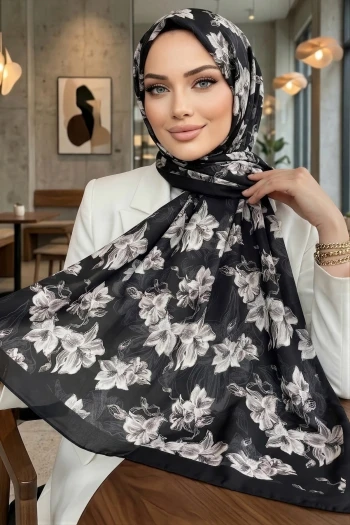 Siyah İpekhan Desenli Soft Dijital Şal