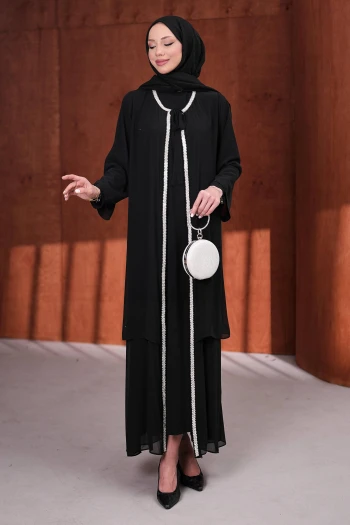 Siyah Ön Bağlamalı Taşlı Abya Takım