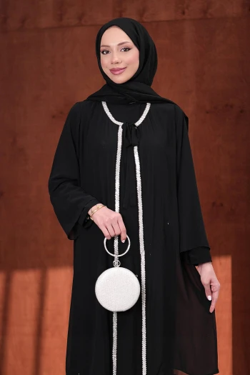 Siyah Ön Bağlamalı Taşlı Abya Takım