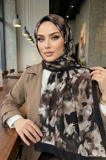 Siyah Vizon İpekhan Desenli Kraş Şal