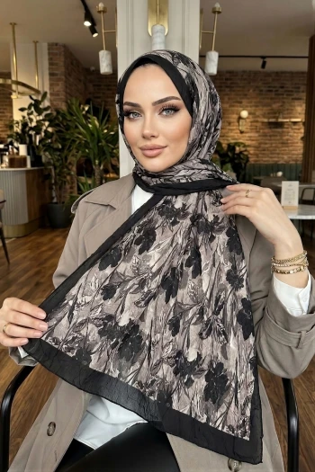 Siyah Vizon İpekhan Desenli Kraş Şal