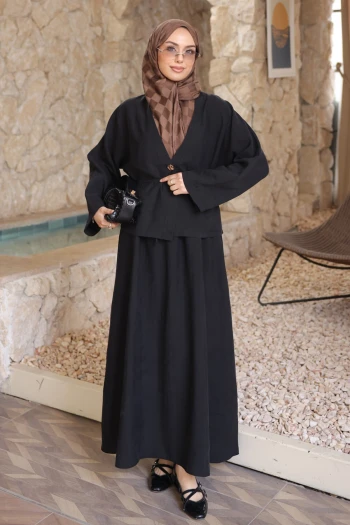 Siyah Yarasa Kollu Ceket Etekli Takım