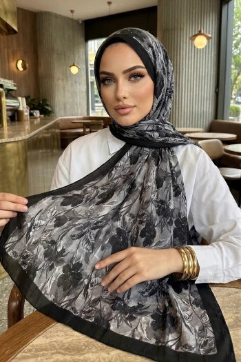 Siyah/Taş İpekhan Desenli Kraş Şal